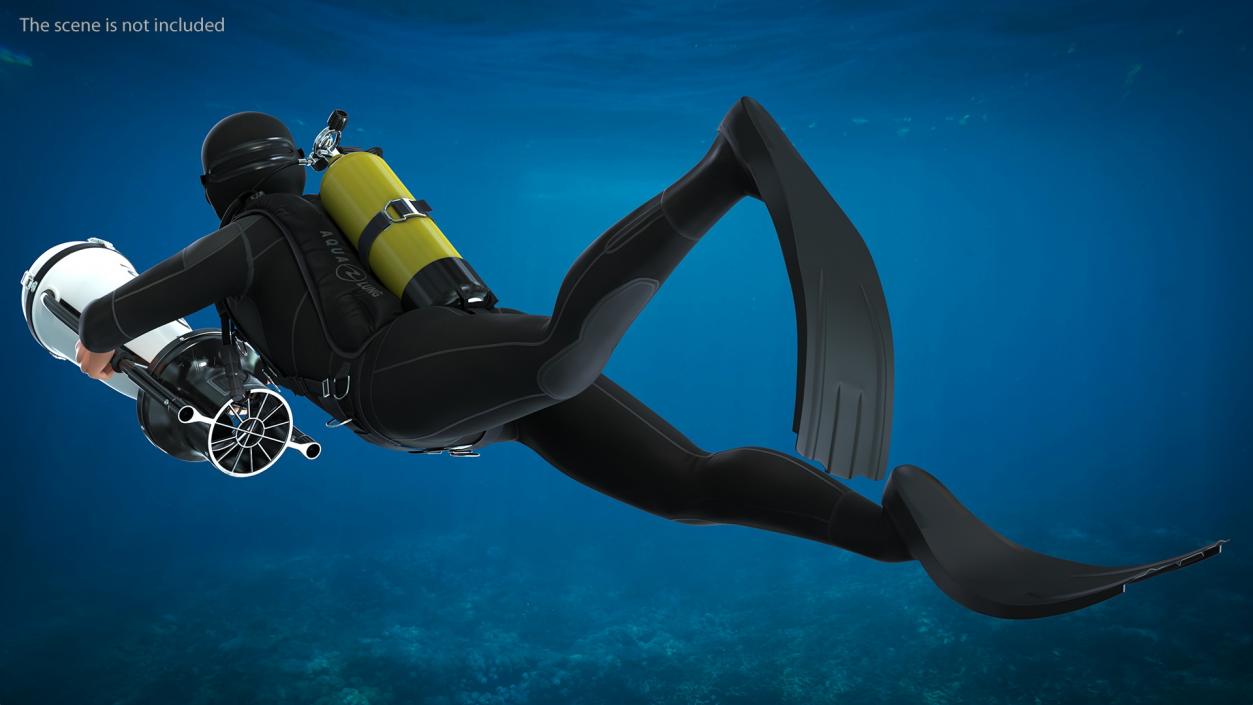 3D Diver with Underwater Scooter Torpedo2000 Rigged model