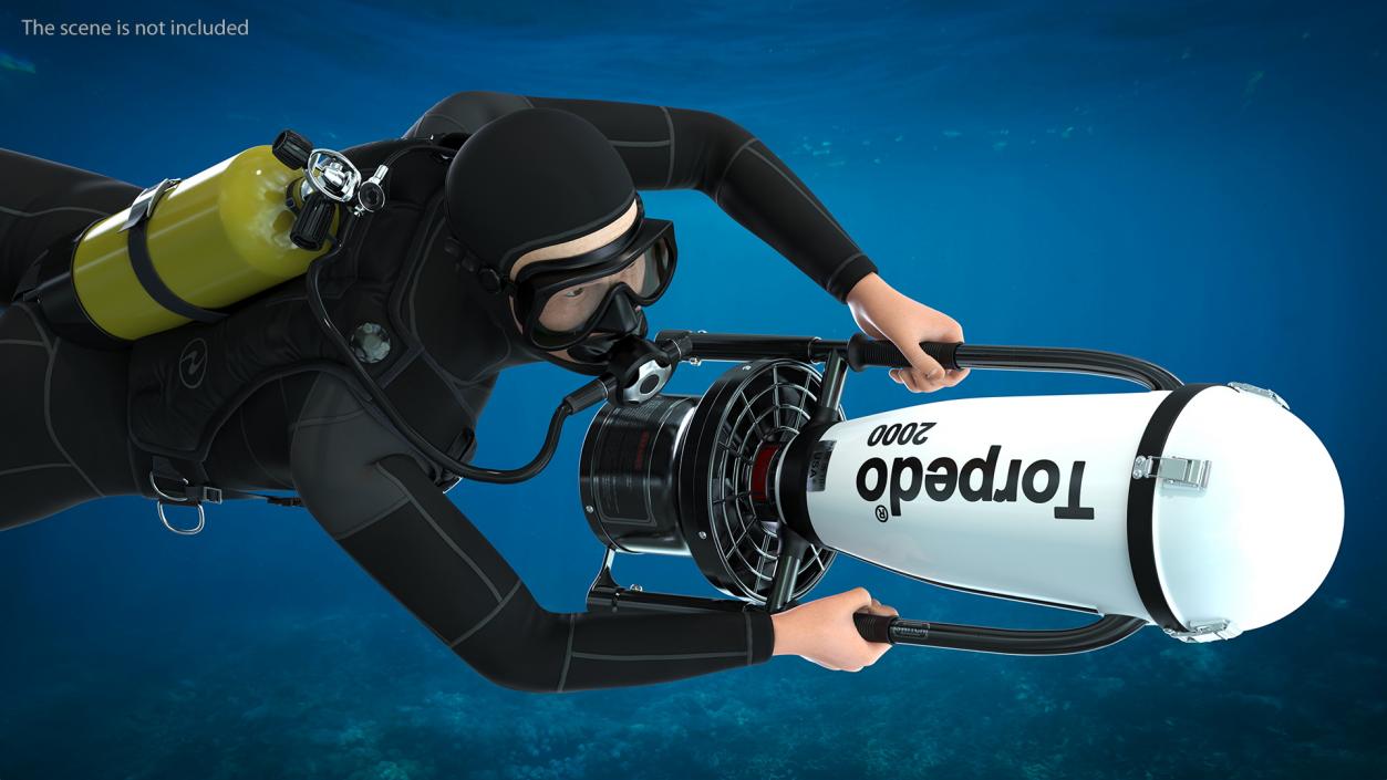 3D Diver with Underwater Scooter Torpedo2000 Rigged model