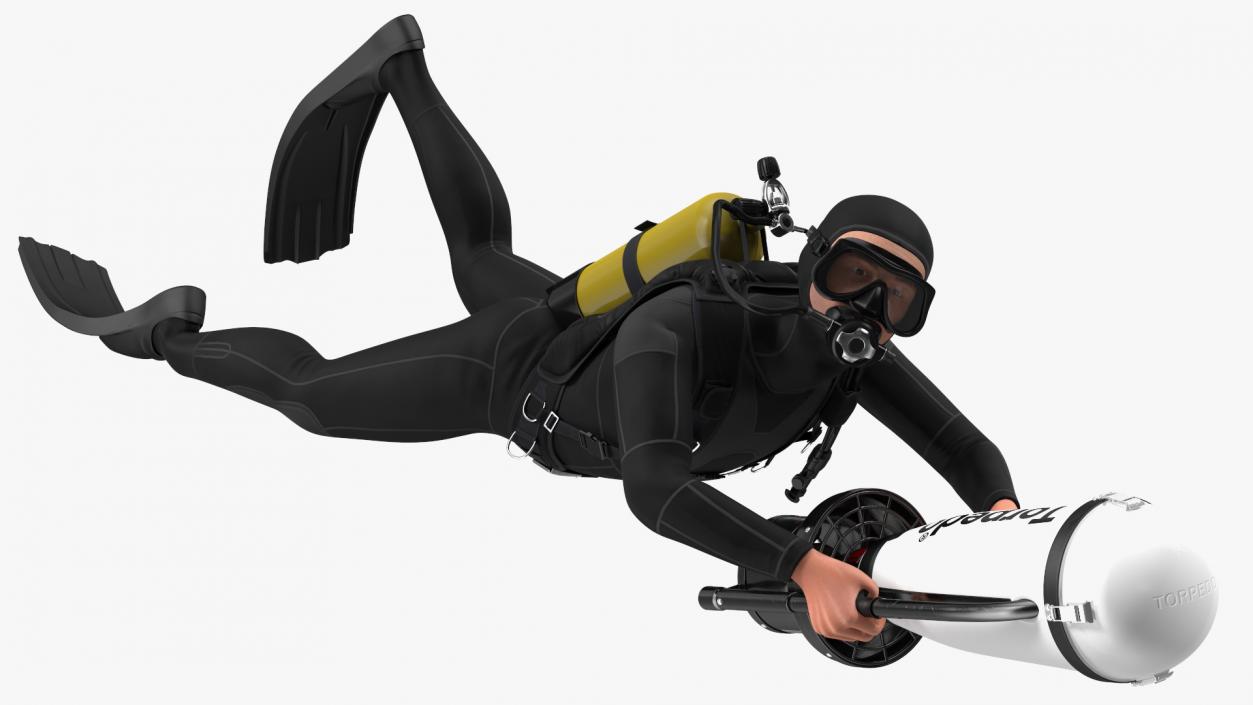 3D Diver with Underwater Scooter Torpedo2000 Rigged model