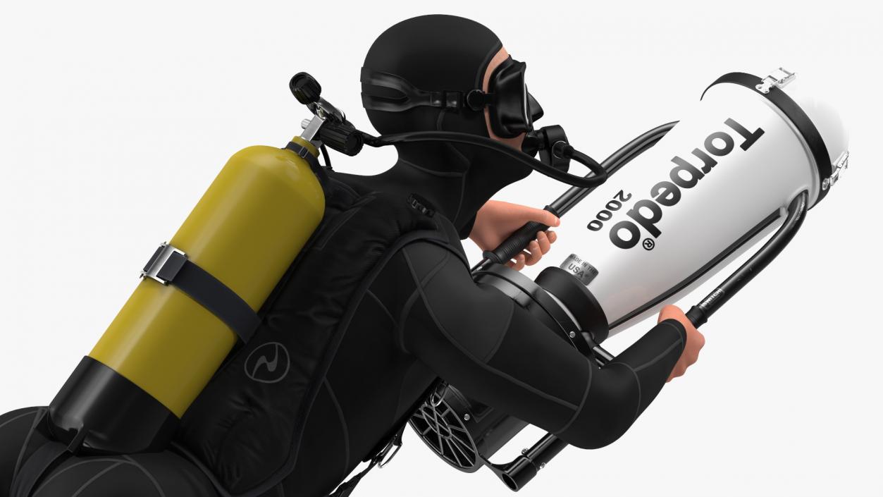 3D Diver with Underwater Scooter Torpedo2000 Rigged model