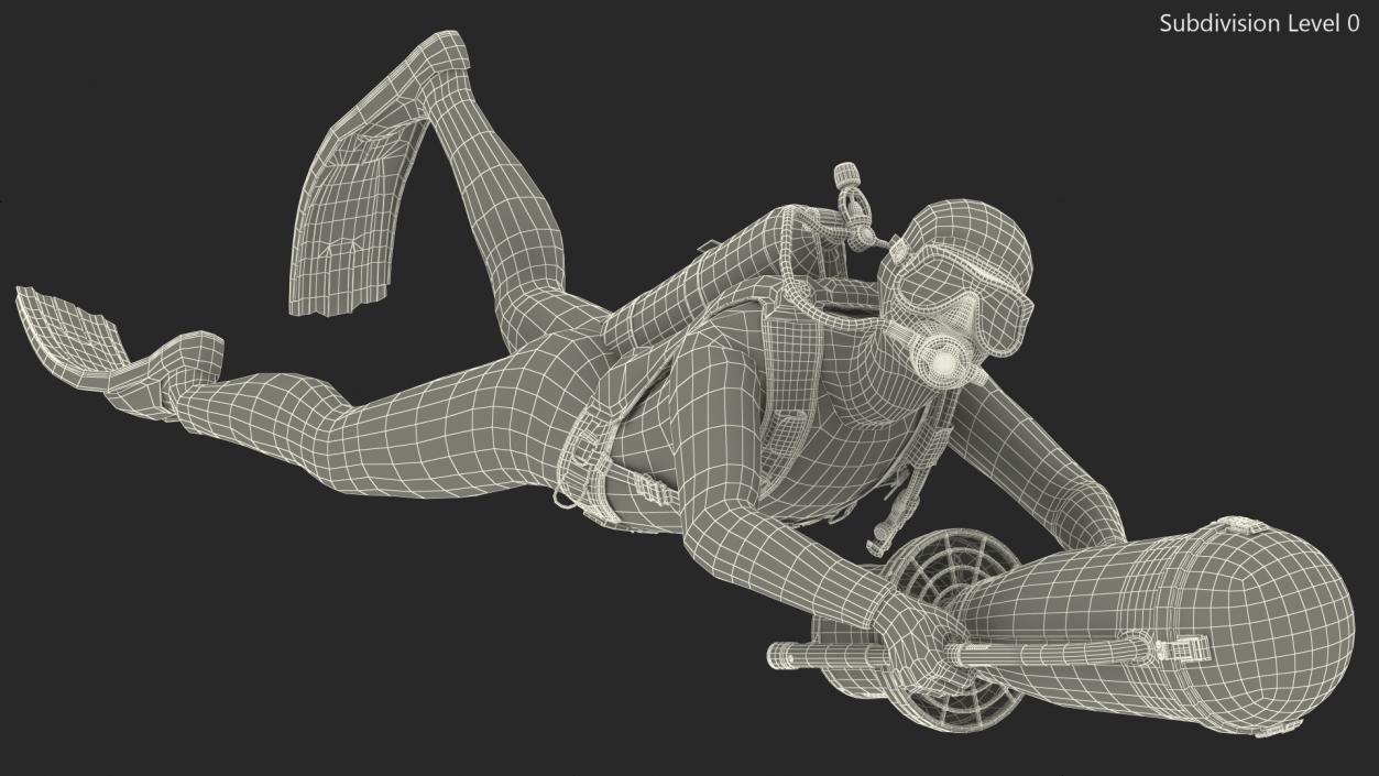 3D Diver with Underwater Scooter Torpedo2000 Rigged model