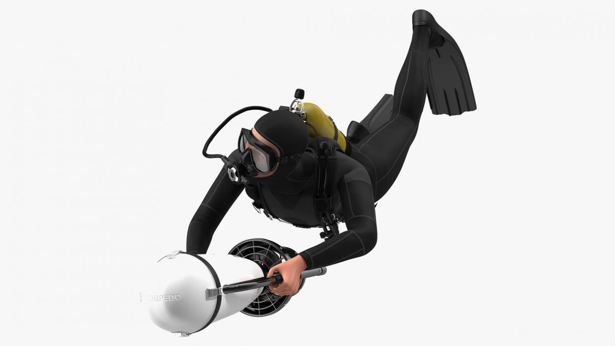 3D Diver with Underwater Scooter Torpedo2000 Rigged model