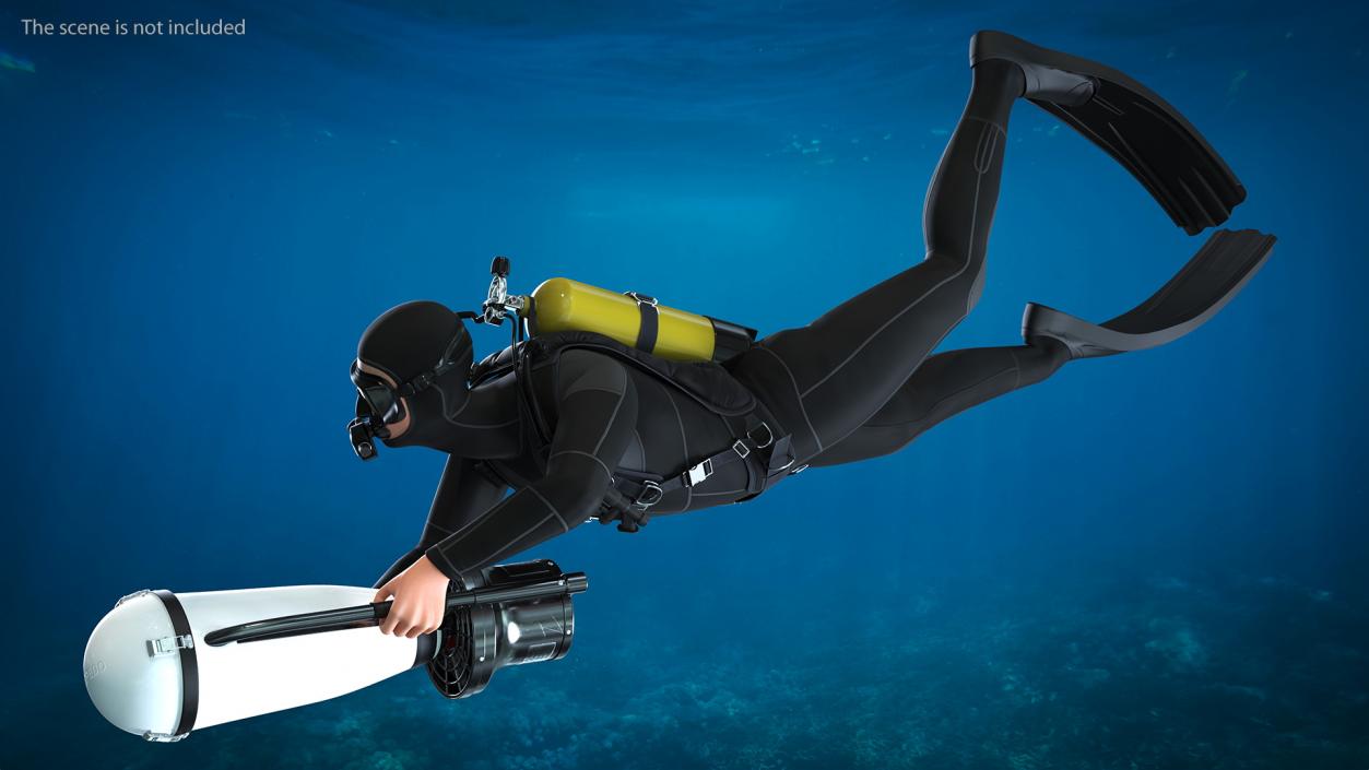 3D Diver with Underwater Scooter Torpedo2000 Rigged model