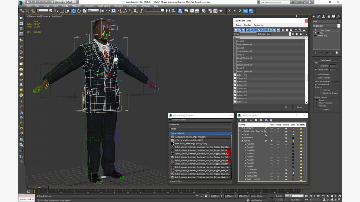 3D Stylish African American Business Man Fur Rigged model