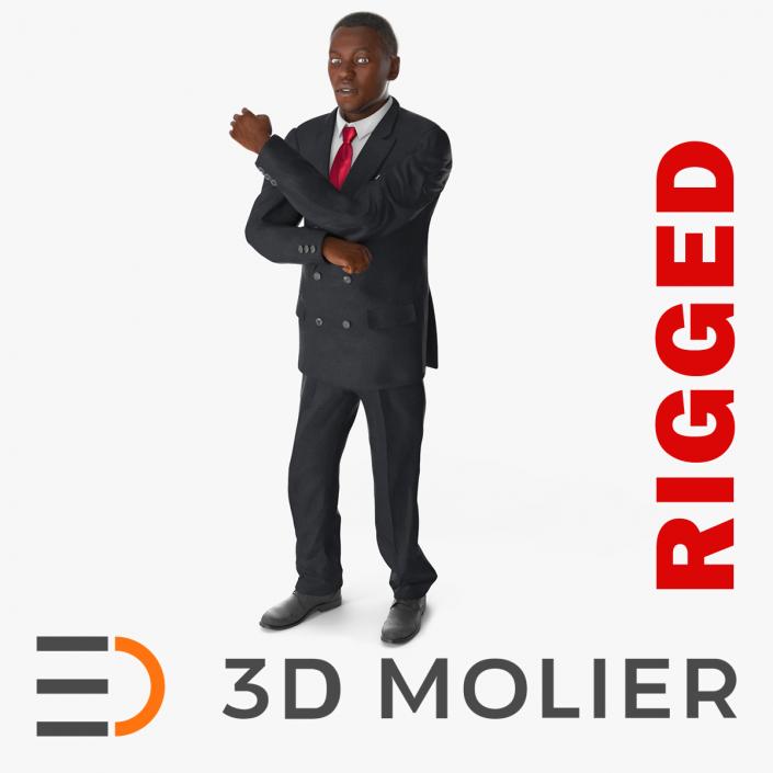 3D Stylish African American Business Man Fur Rigged model