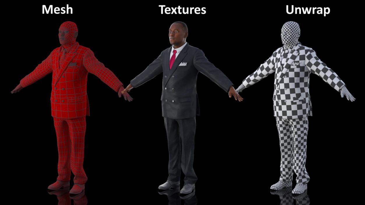 3D Stylish African American Business Man Fur Rigged model