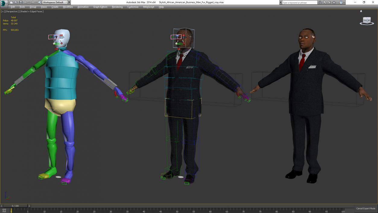 3D Stylish African American Business Man Fur Rigged model