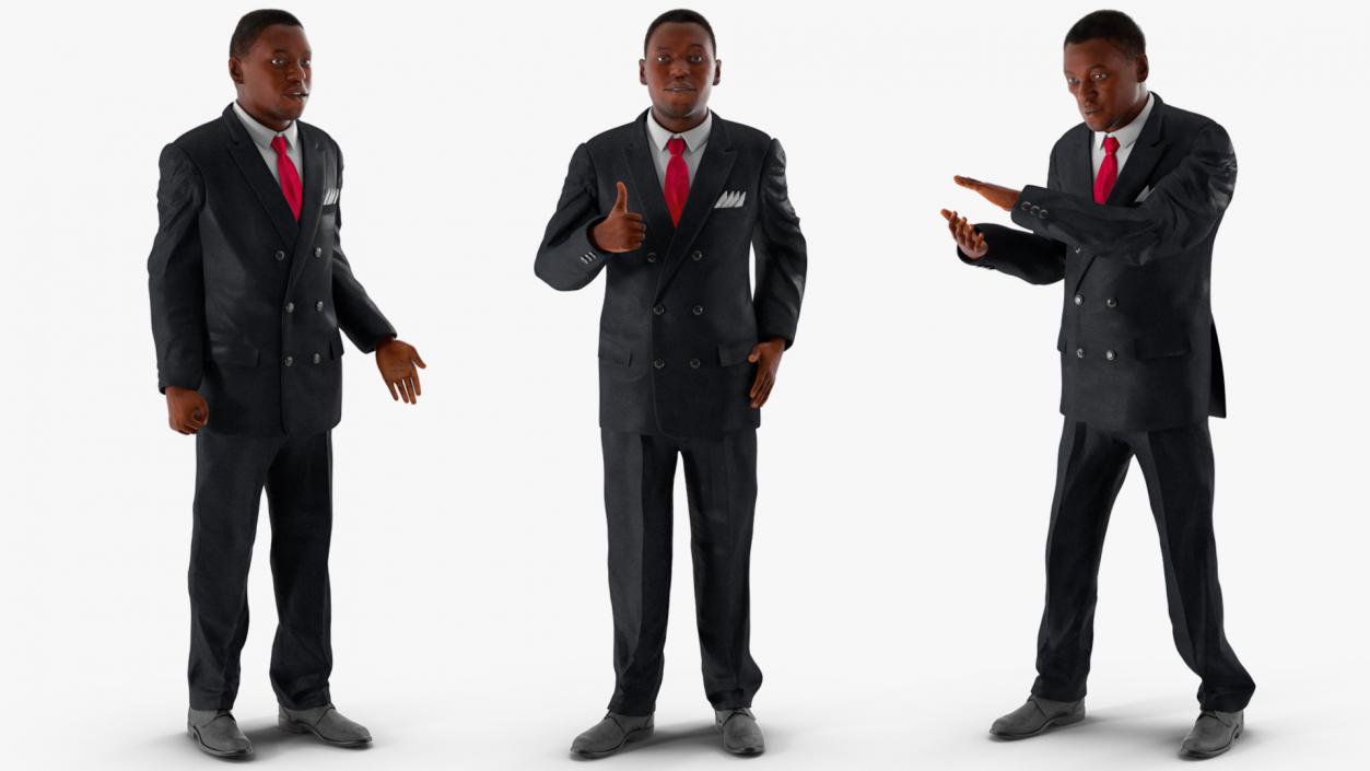 3D Stylish African American Business Man Fur Rigged model