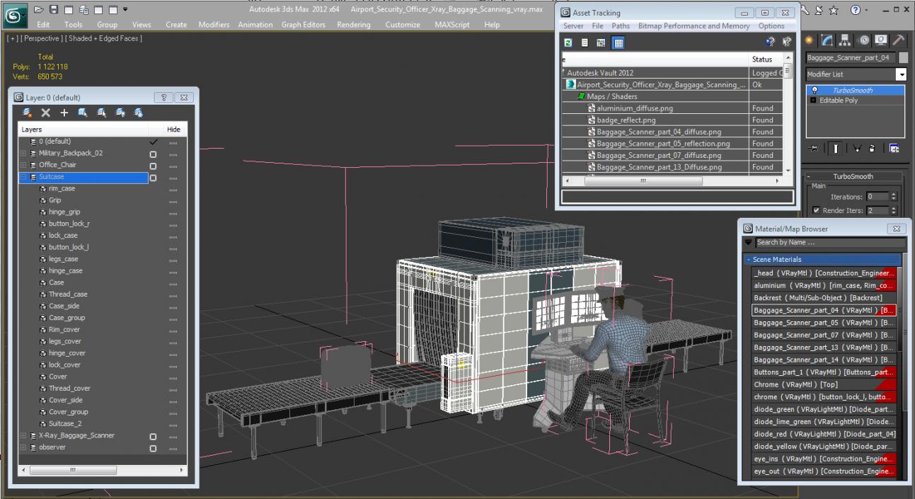 3D Airport Security Officer Xray Baggage Scanning