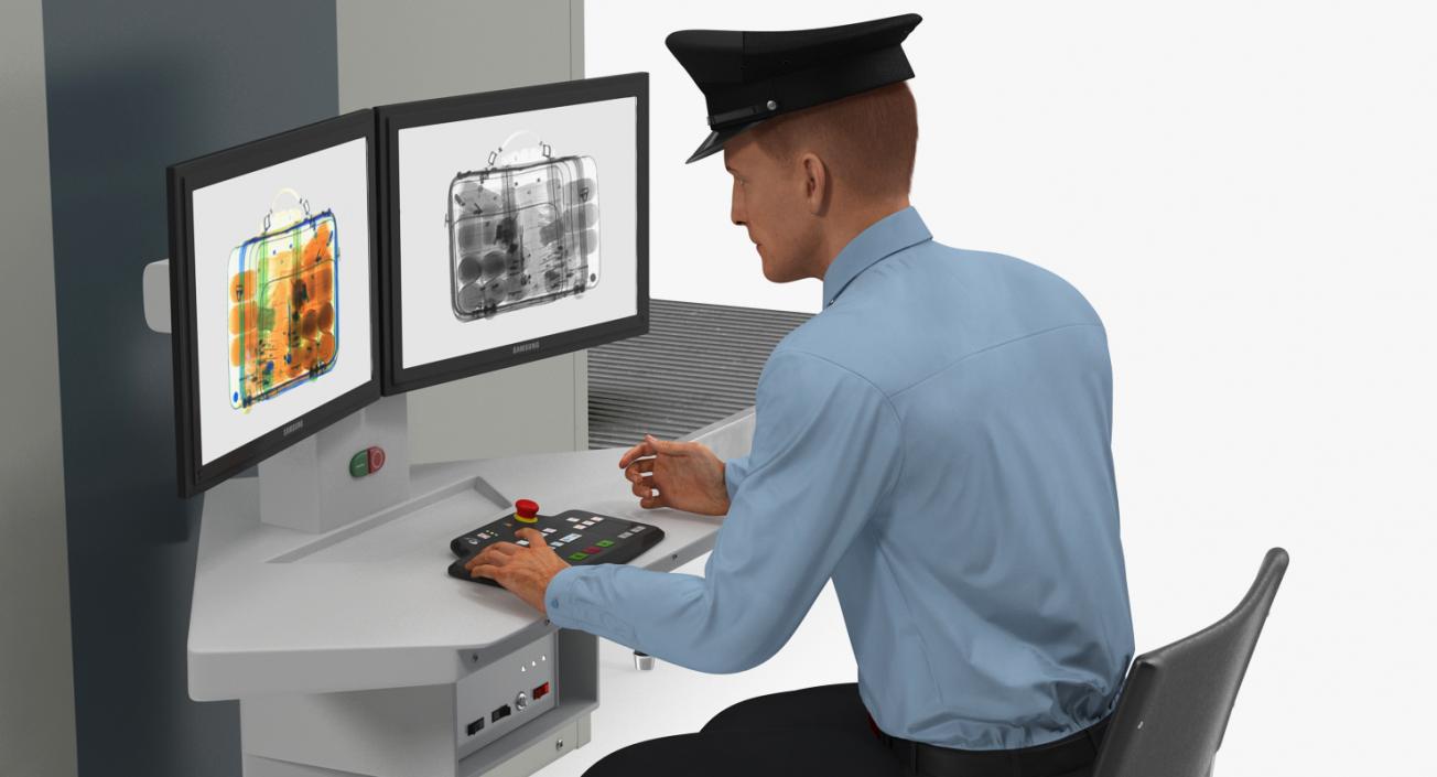 3D Airport Security Officer Xray Baggage Scanning