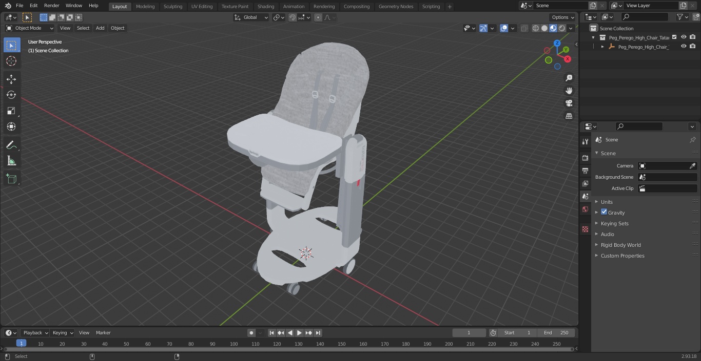 3D Peg Perego High Chair Tatamia Vertical Grey model