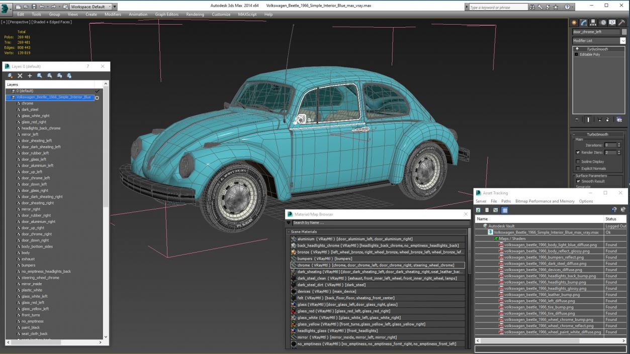 3D model Volkswagen Beetle 1966 Simple Interior Blue 3