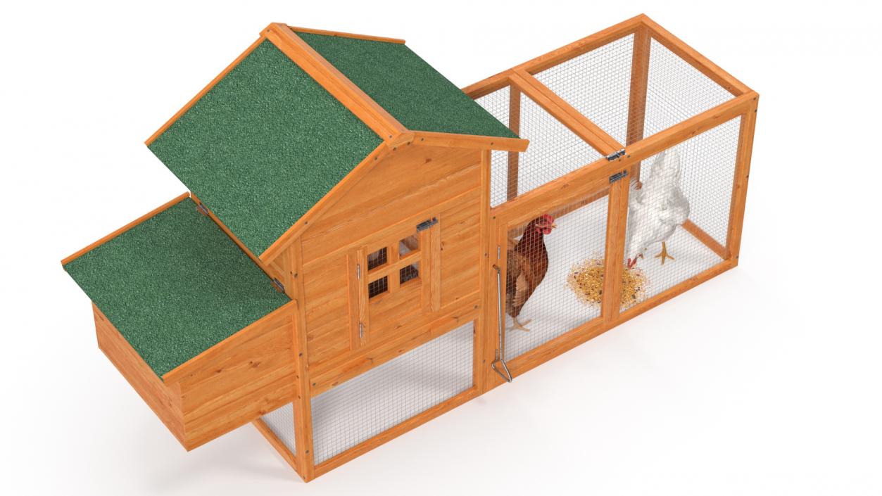 3D Wooden Small Chicken Coop with Chickens Rigged