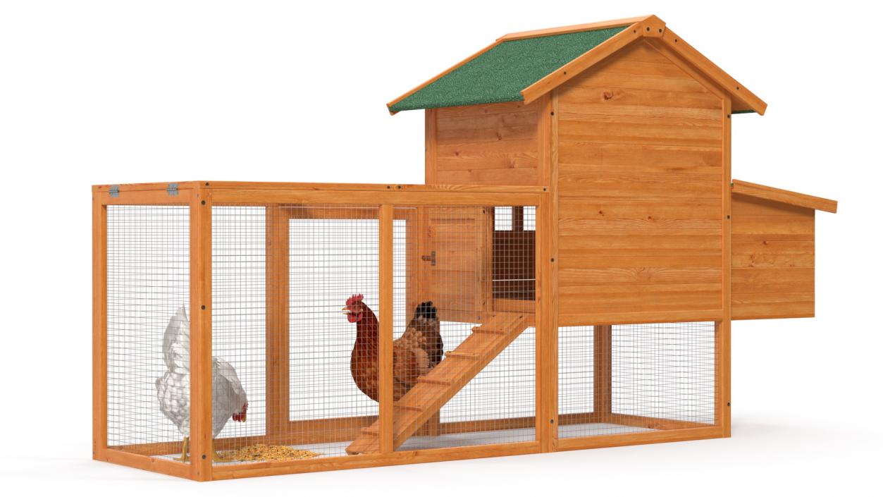 3D Wooden Small Chicken Coop with Chickens Rigged