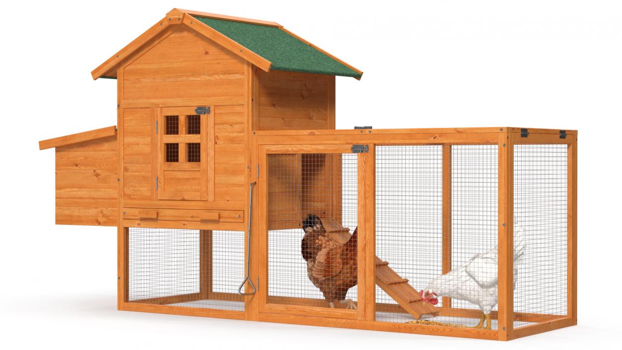 3D Wooden Small Chicken Coop with Chickens Rigged