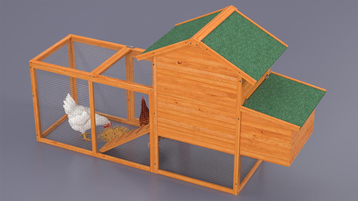 3D Wooden Small Chicken Coop with Chickens Rigged