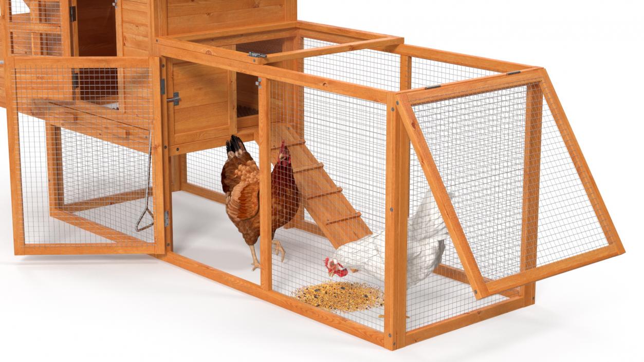 3D Wooden Small Chicken Coop with Chickens Rigged