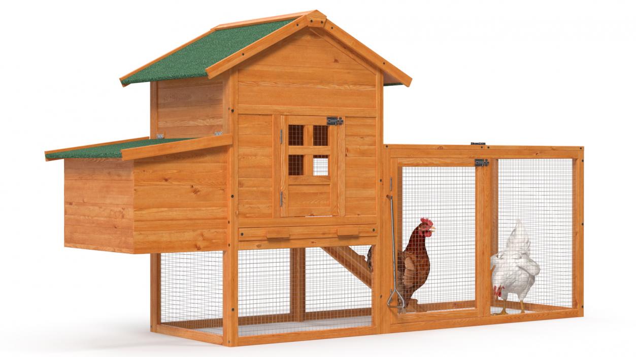 3D Wooden Small Chicken Coop with Chickens Rigged