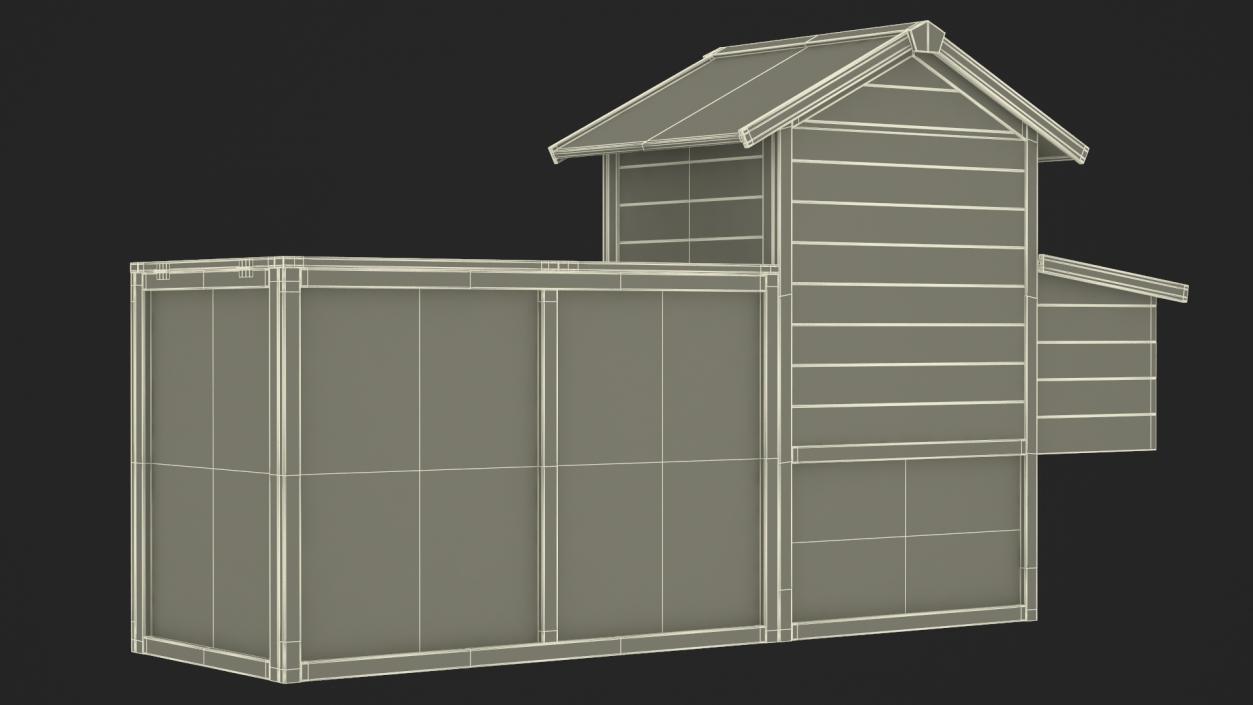 3D Wooden Small Chicken Coop with Chickens Rigged