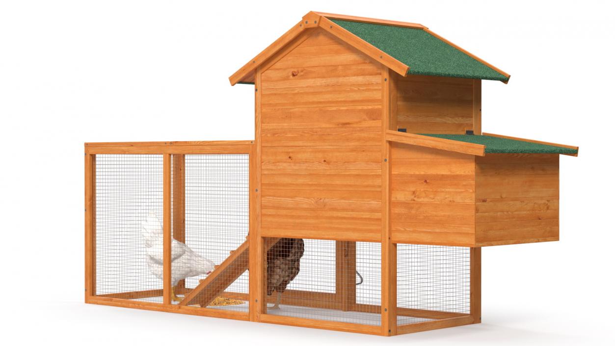 3D Wooden Small Chicken Coop with Chickens Rigged