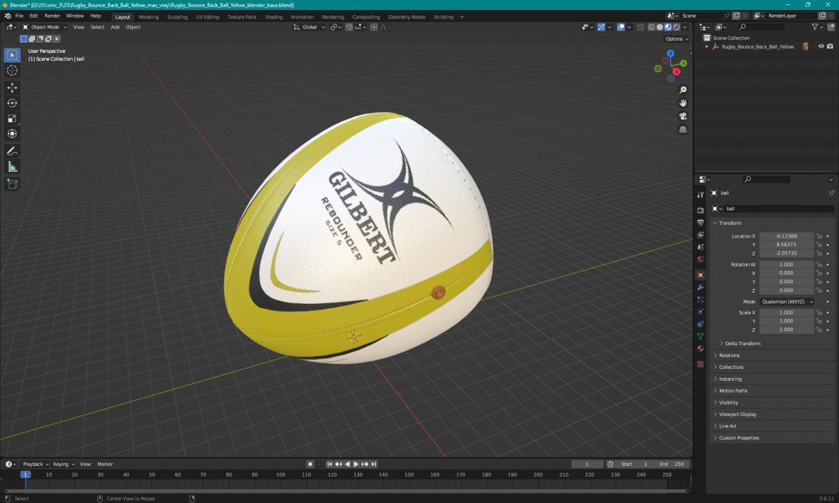 Rugby Bounce Back Ball Yellow 3D model