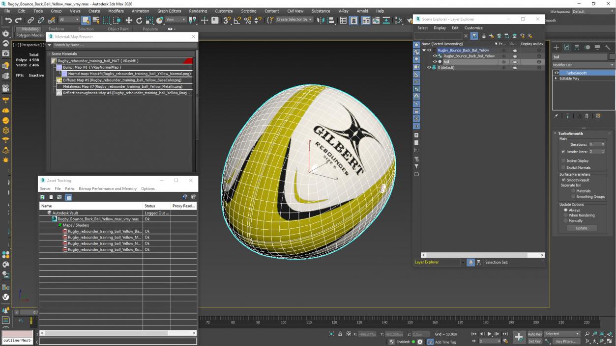 Rugby Bounce Back Ball Yellow 3D model