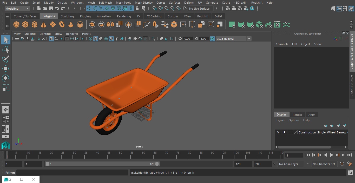 Construction Single Wheel Barrow 3D