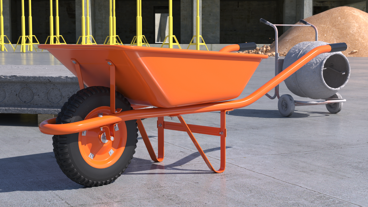 Construction Single Wheel Barrow 3D