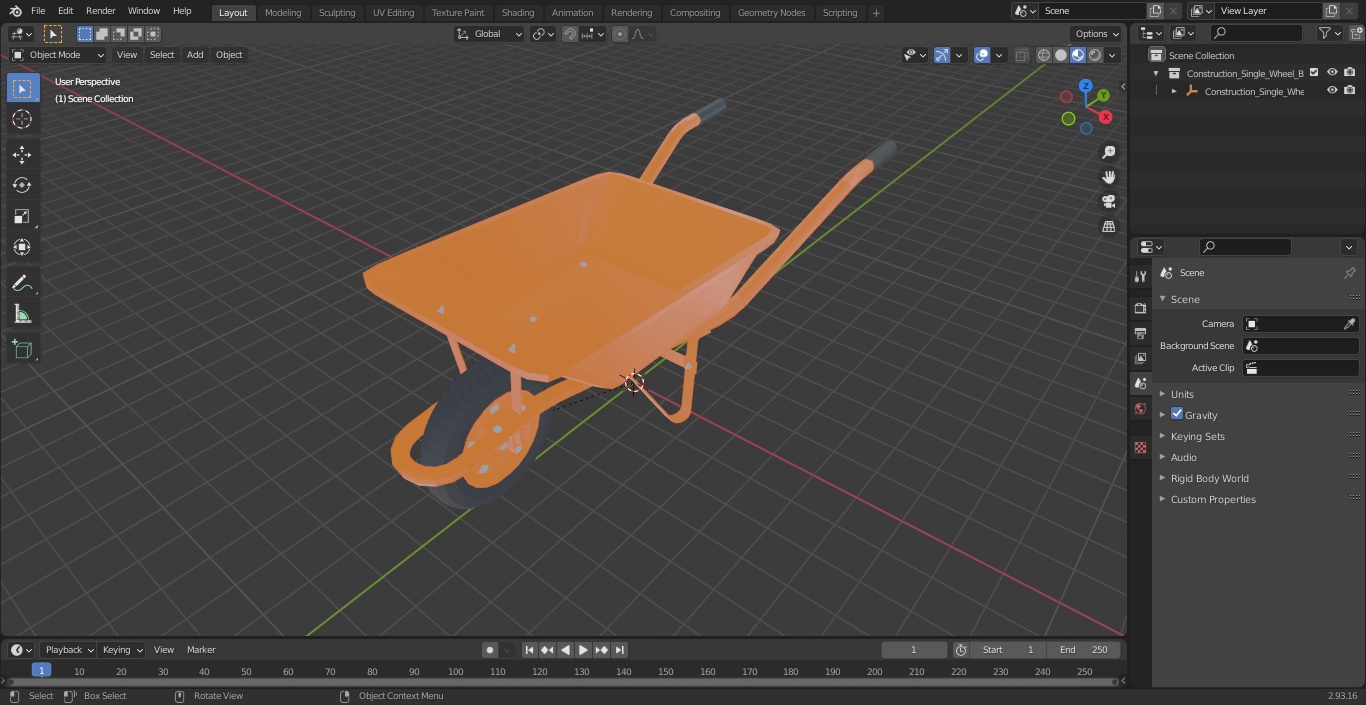 Construction Single Wheel Barrow 3D