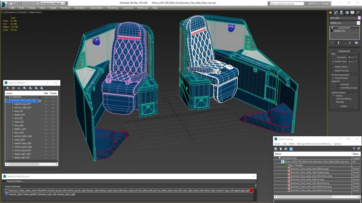 3D Airbus A330-300 Delta One Business Class Seats Side