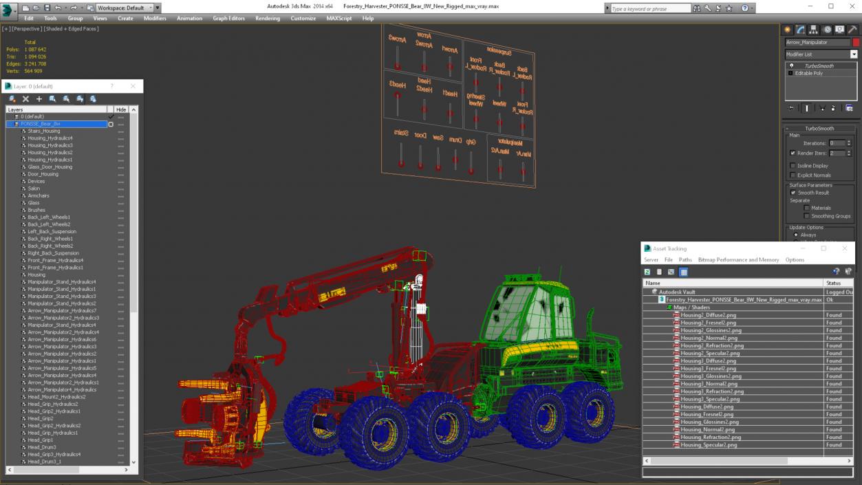 Forestry Harvester PONSSE Bear 8W New Rigged 3D model