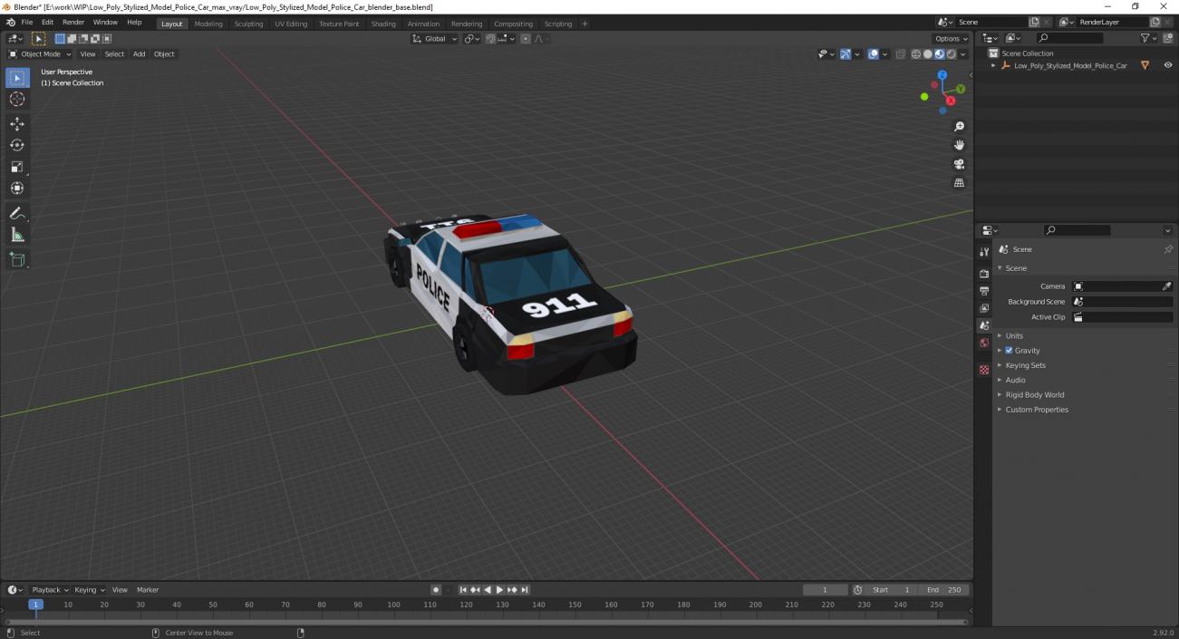 Low Poly Stylized Model Police Car 3D model