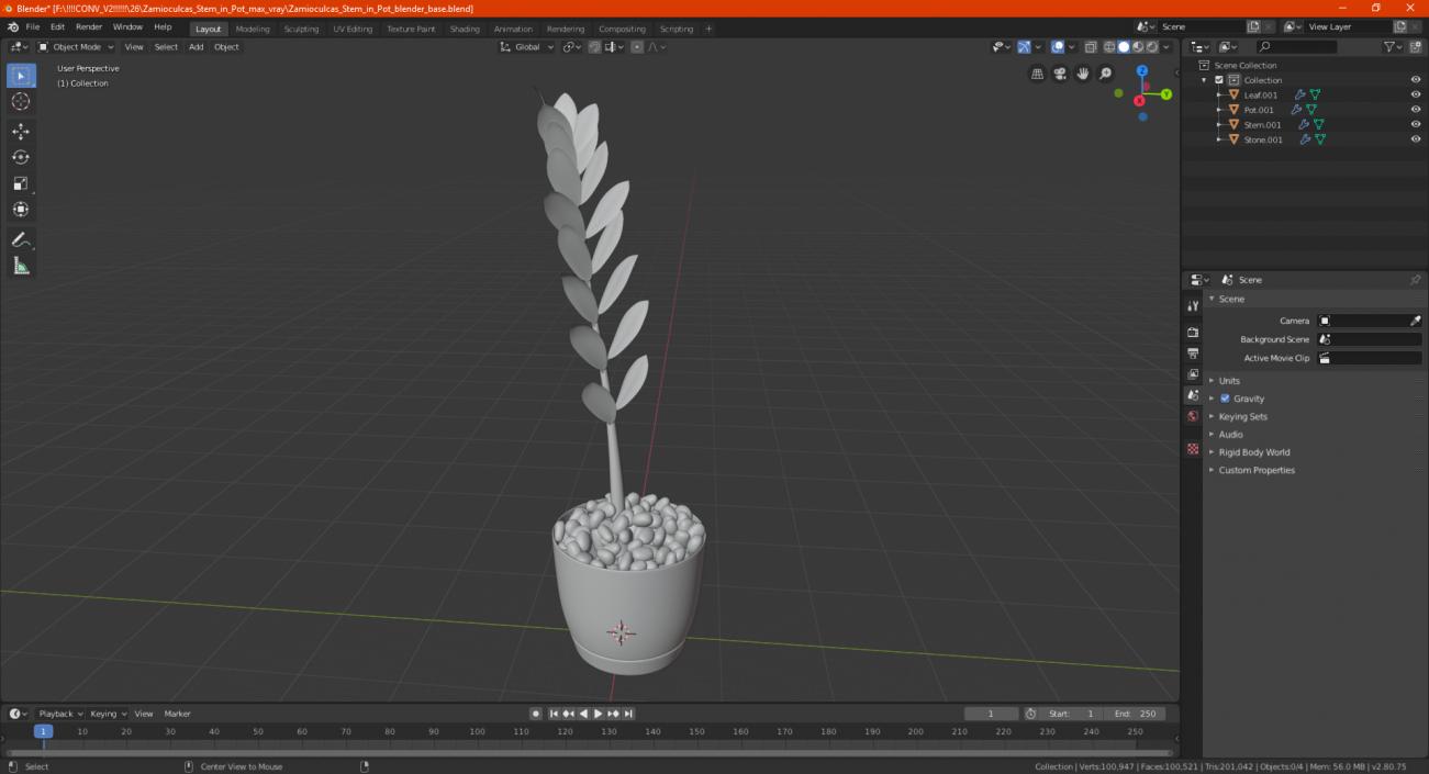 3D Zamioculcas Stem in Pot model