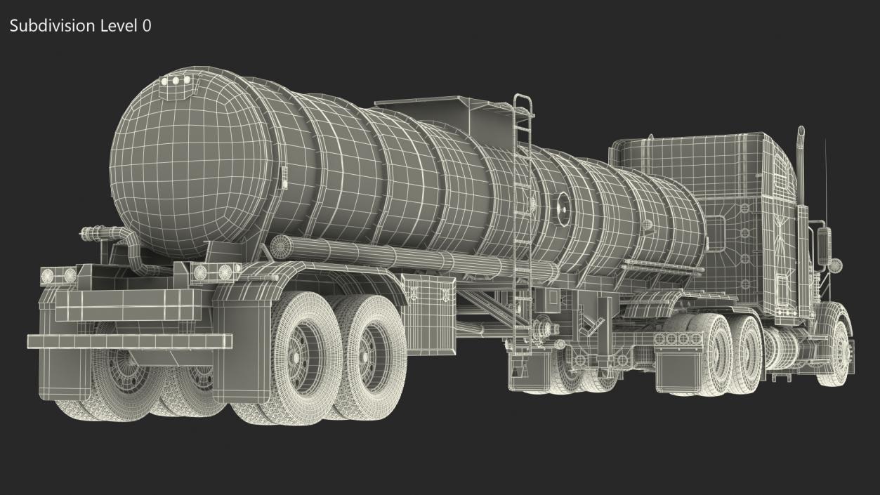 Heavy Duty Long Hood Truck with Tank Trailer 3D model