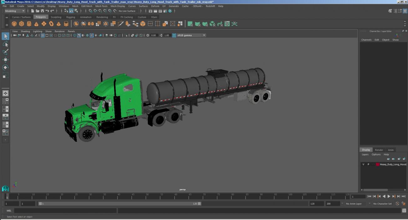 Heavy Duty Long Hood Truck with Tank Trailer 3D model