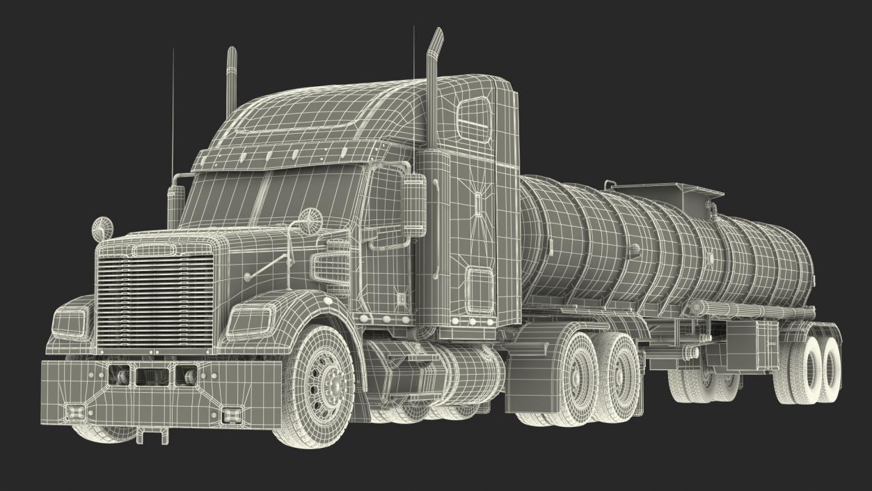 Heavy Duty Long Hood Truck with Tank Trailer 3D model