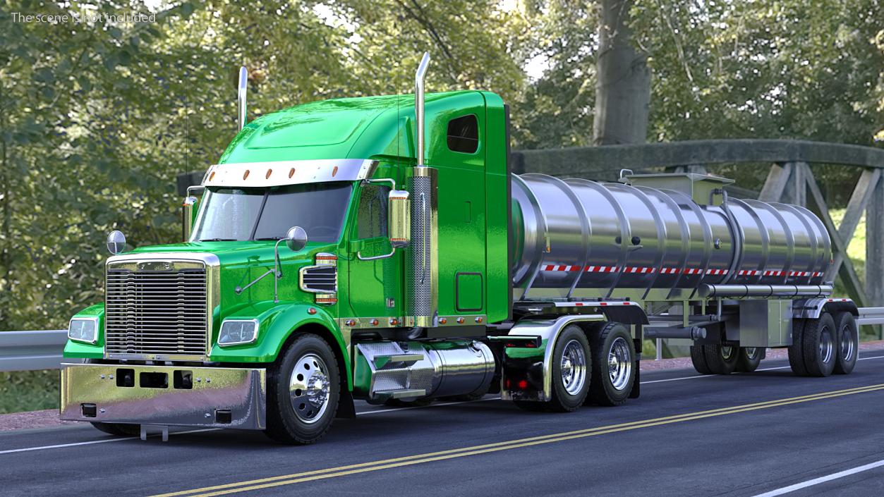 Heavy Duty Long Hood Truck with Tank Trailer 3D model