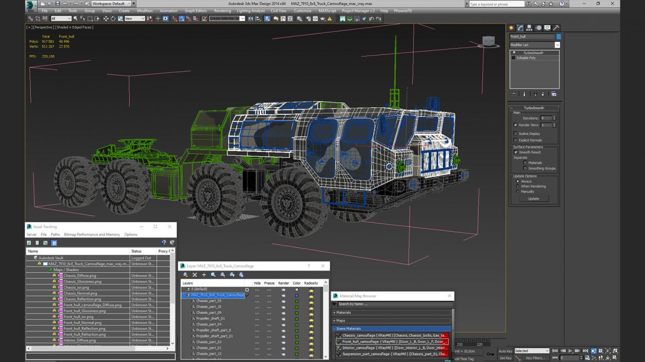 MAZ 7910 8x8 Truck Camouflage 3D model