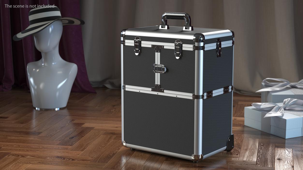 Yaheetech Aluminum Rolling Trolley Makeup Case Folded Black 3D model