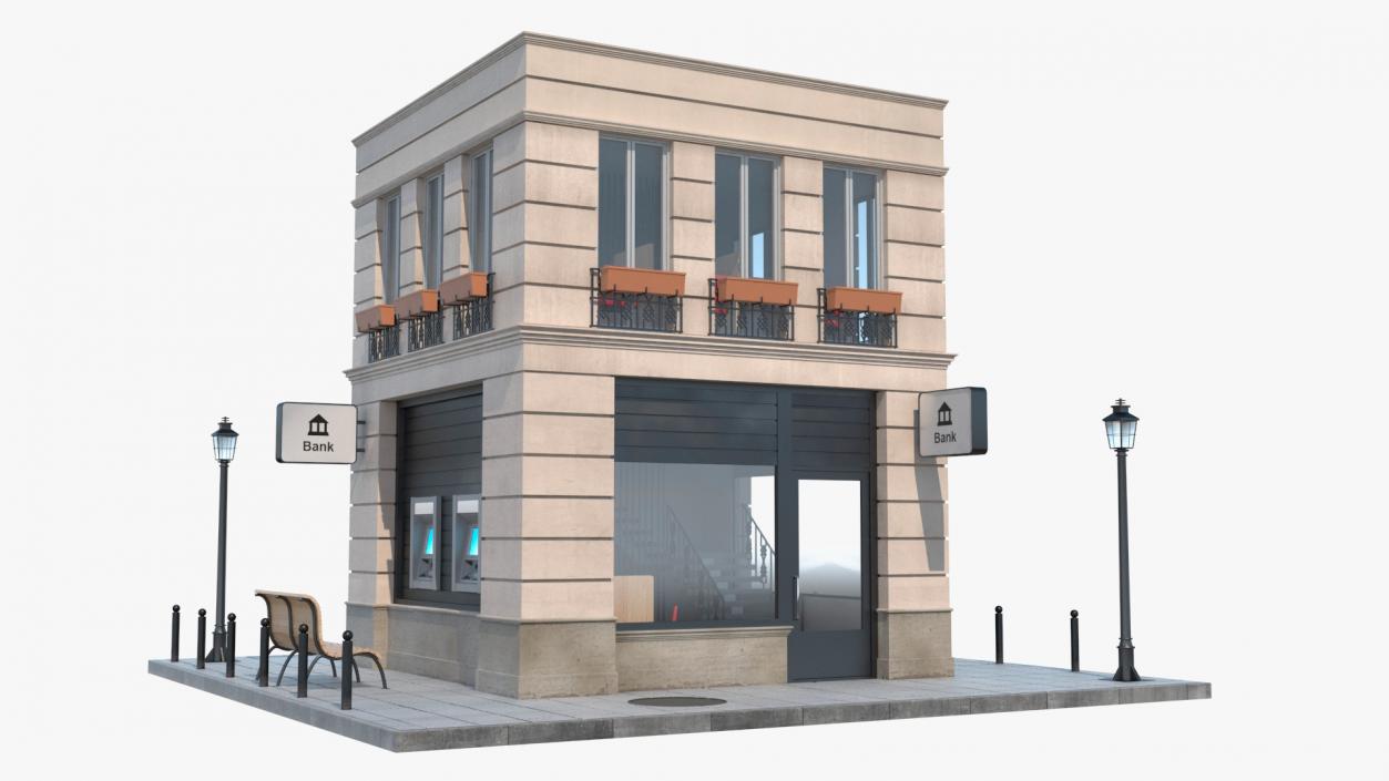 3D Small Bank Branch Building