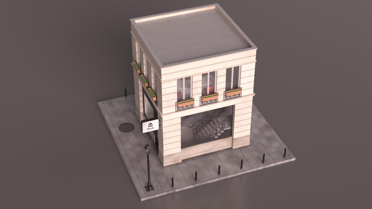 3D Small Bank Branch Building