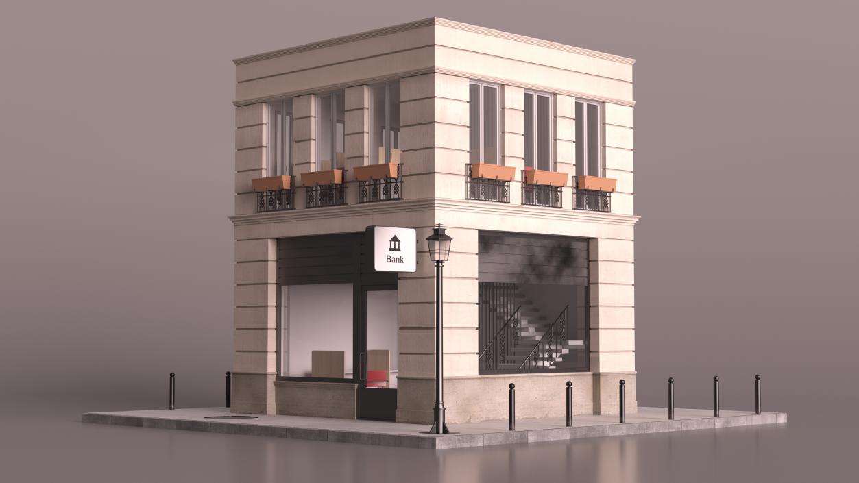 3D Small Bank Branch Building