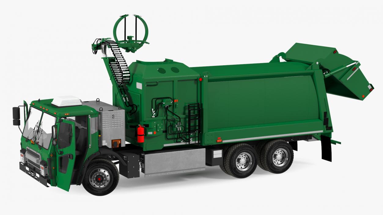 3D model Refuse Truck Electric Green Simple Interior Rigged