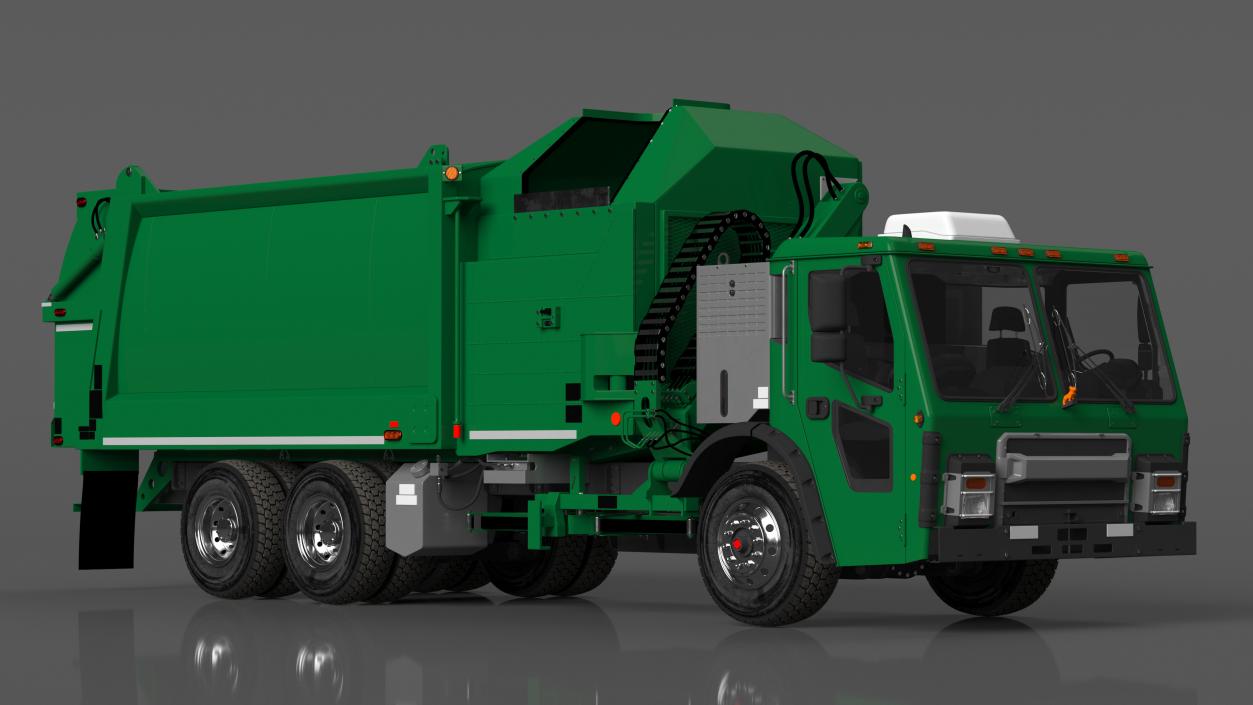 3D model Refuse Truck Electric Green Simple Interior Rigged