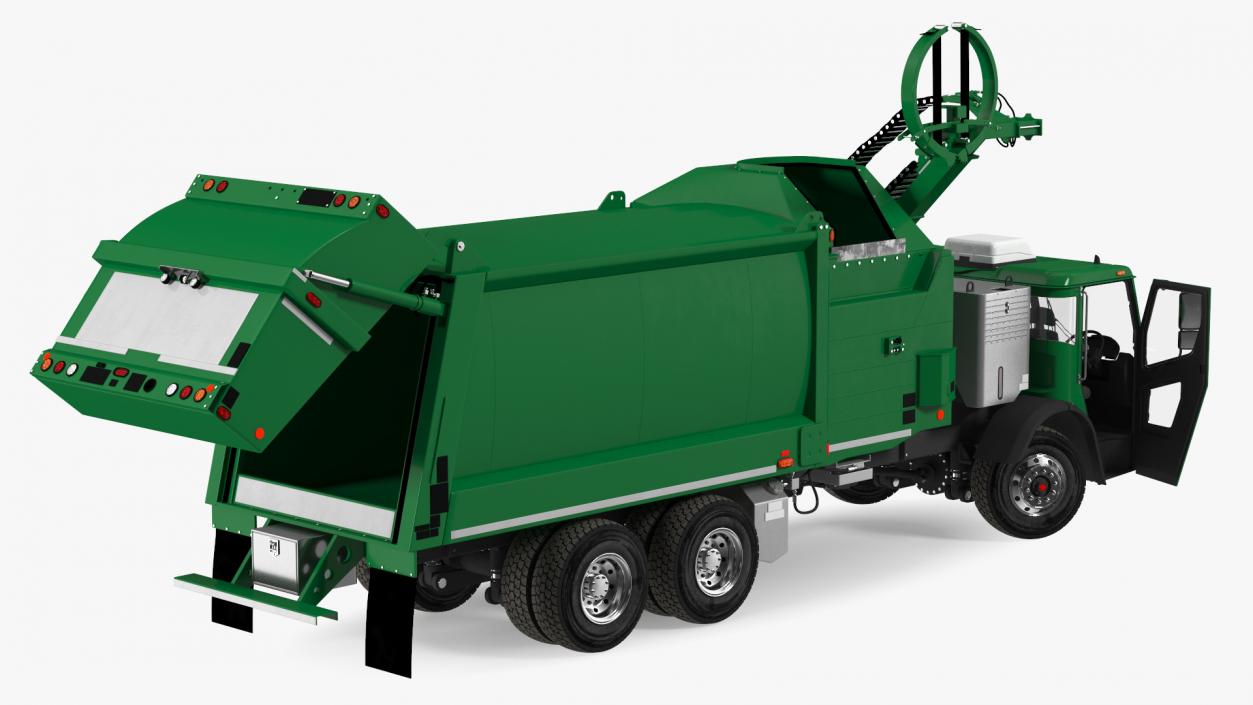 3D model Refuse Truck Electric Green Simple Interior Rigged