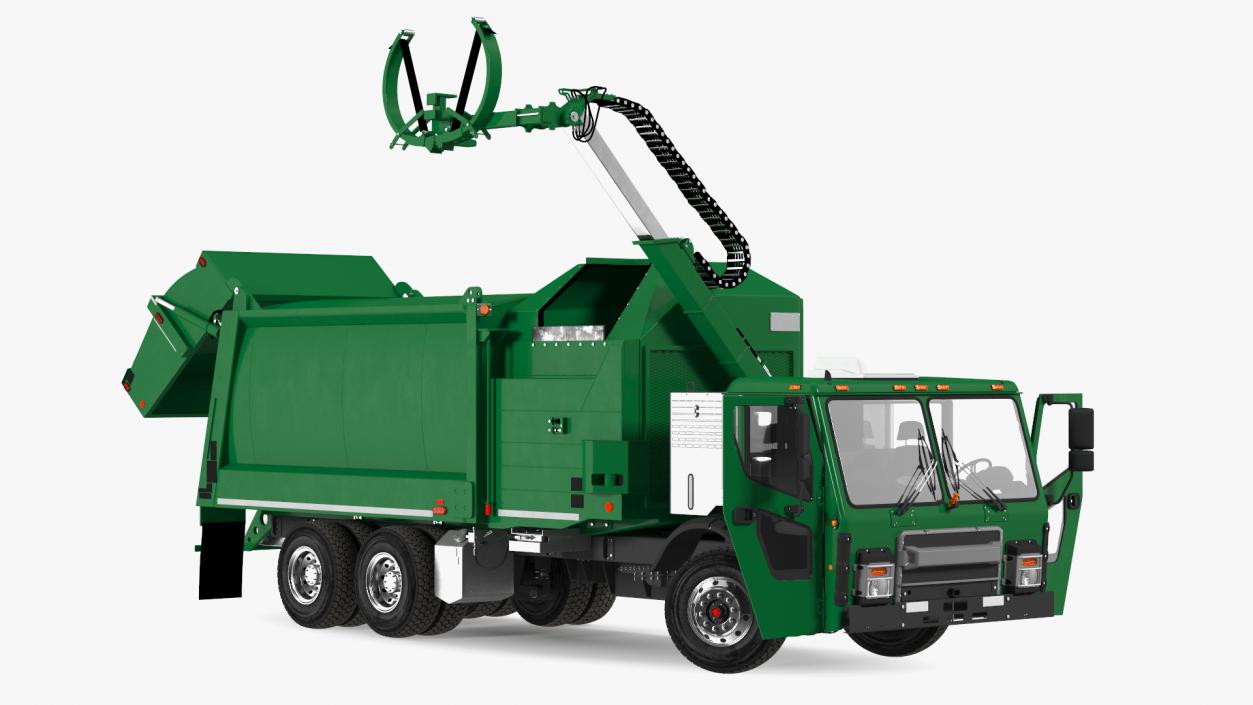 3D model Refuse Truck Electric Green Simple Interior Rigged