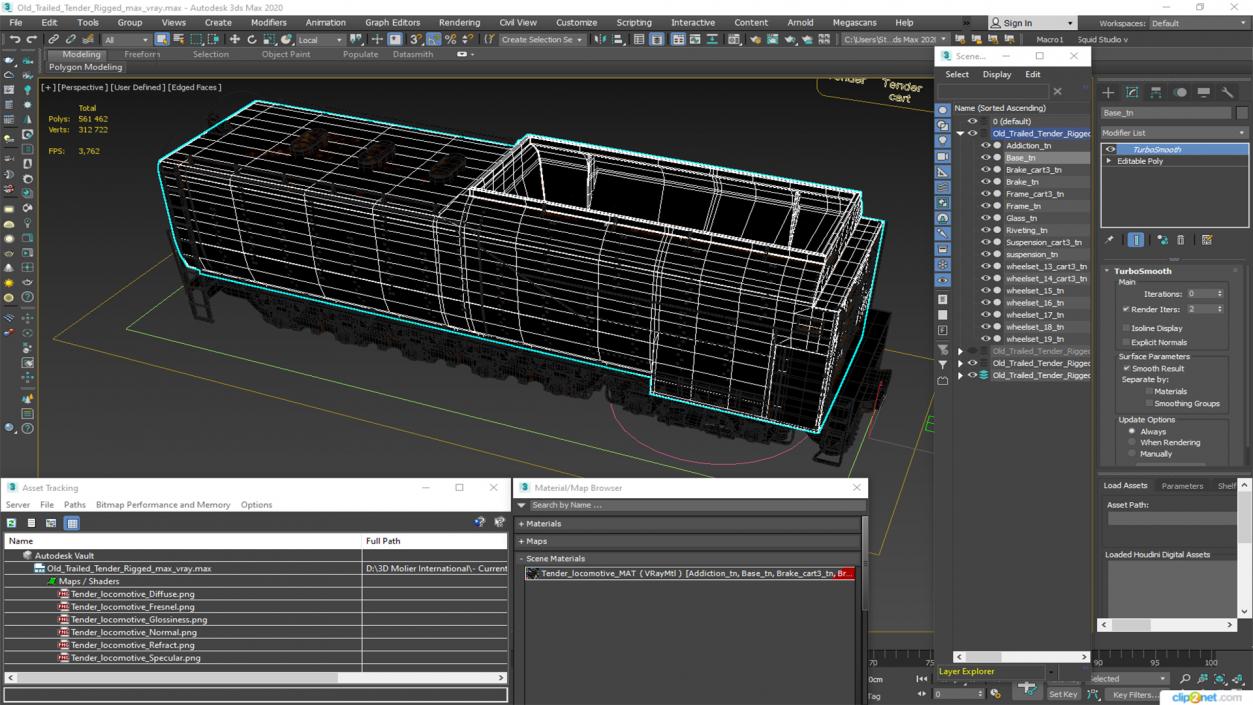 3D model Old Trailed Tender Rigged