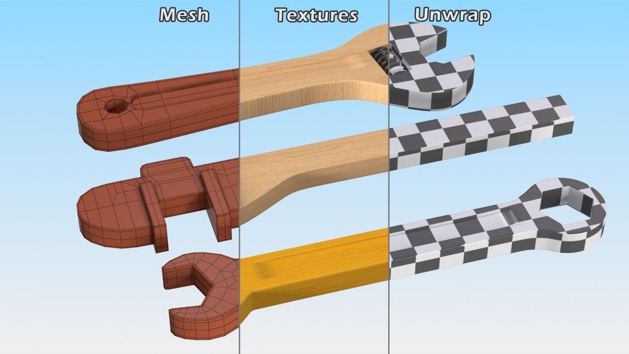 Wooden Wrench Toys Set 3D