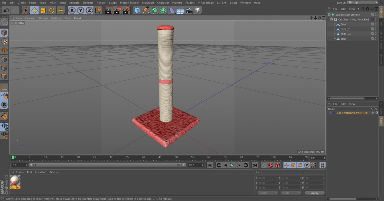 3D Cat Scratching Post Red model