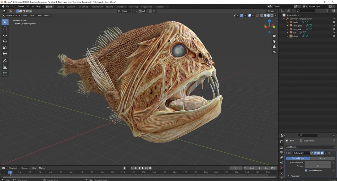 3D Common Fangtooth Fish